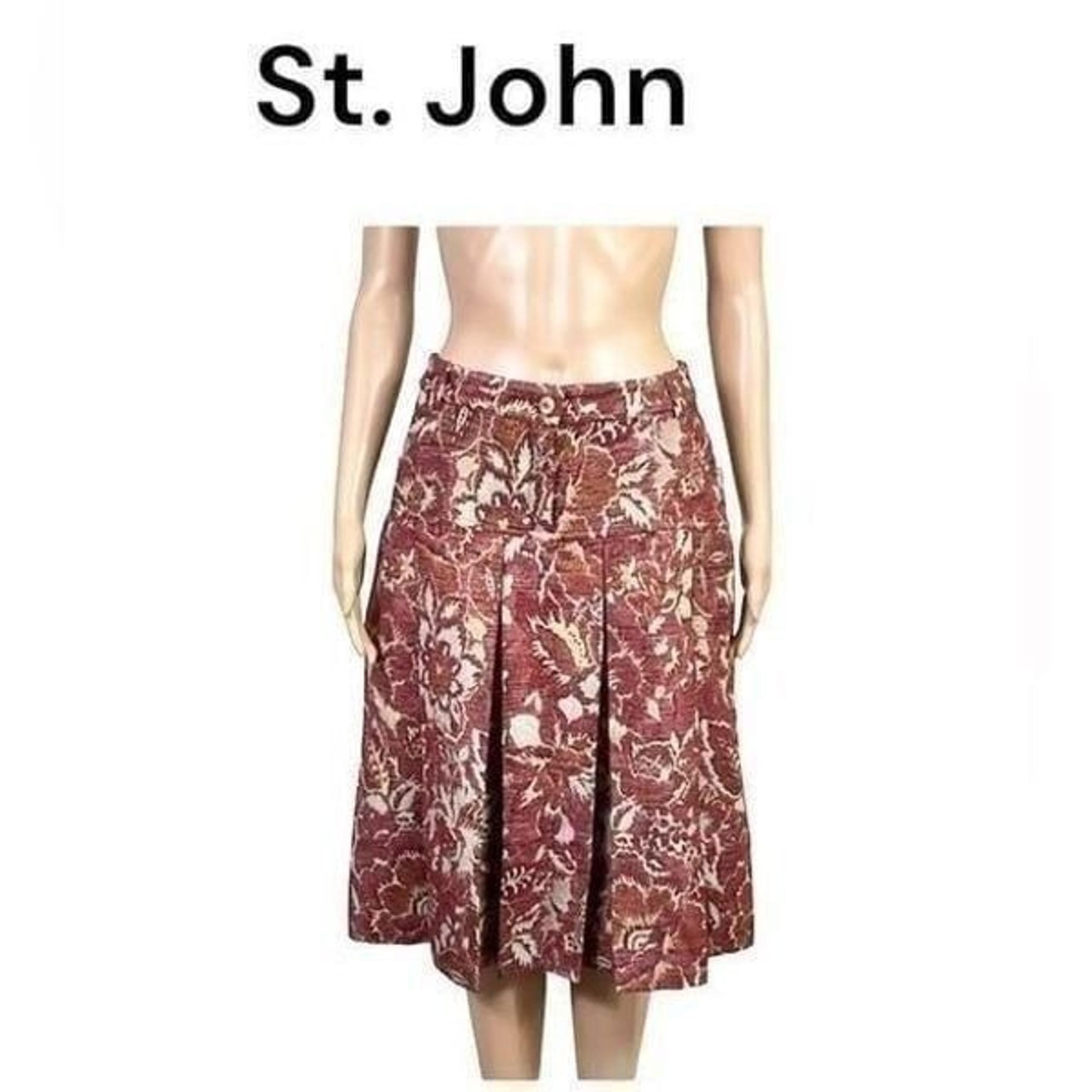 St. John Sport Burgundy Floral Brocade Pleated Knee-Length A-Line Skirt Size 10