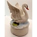 VINTAGE Ceramic Swan Music Box Open Wings Pond Lilies Mann Taiwan Great Cndition