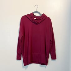 Garnet Hill Maroon Wine Pullover Oversized Tunic Sweater Cowl Neck Long Sleeve S