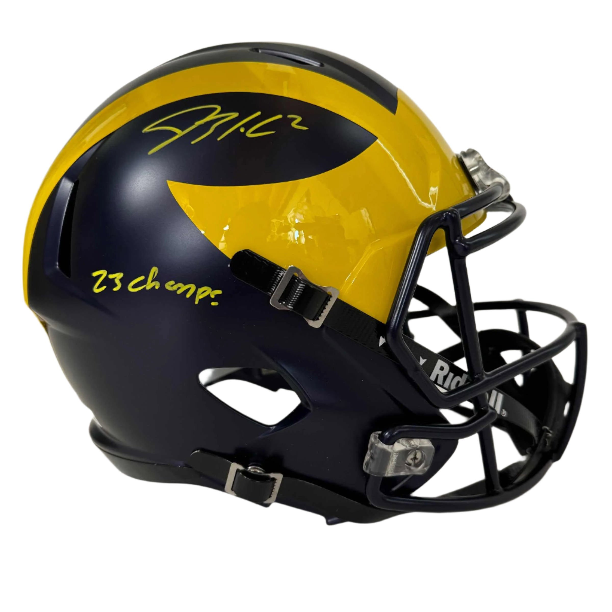 Autographed/Signed Blake Corum 2023 Champs Michigan Wolverines Full Size FS F