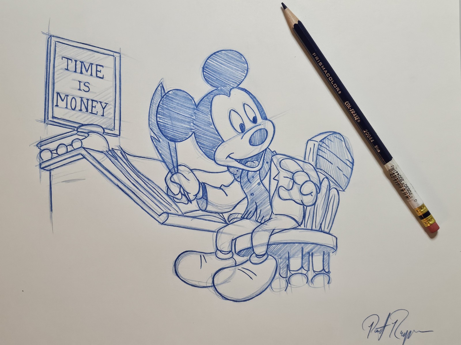 Disney Classic Mickey Christmas Carol Bob Cratchit Drawing/sketch signed art
