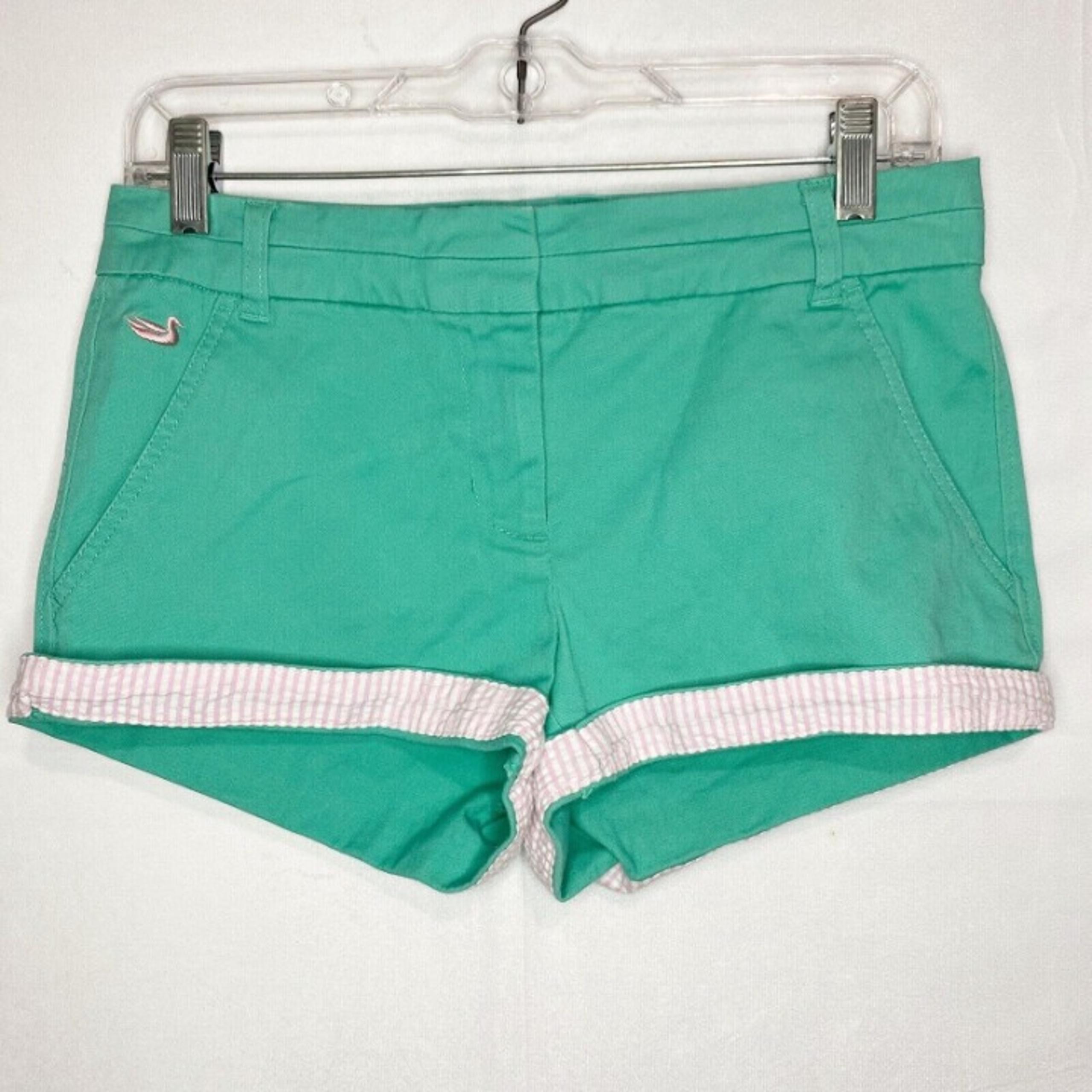 Southern Marsh Womens Sz 0 Brighton Shorts- Chino Seersucker Teal Pink Stretch