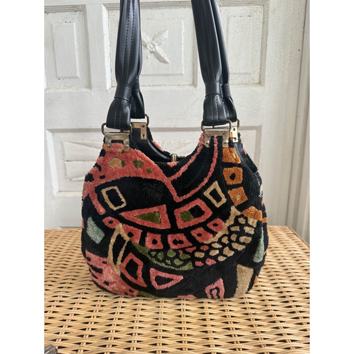 Vintage 60's Chenille Carpet Bag Tapestry Abstract MOD Pattern Purse