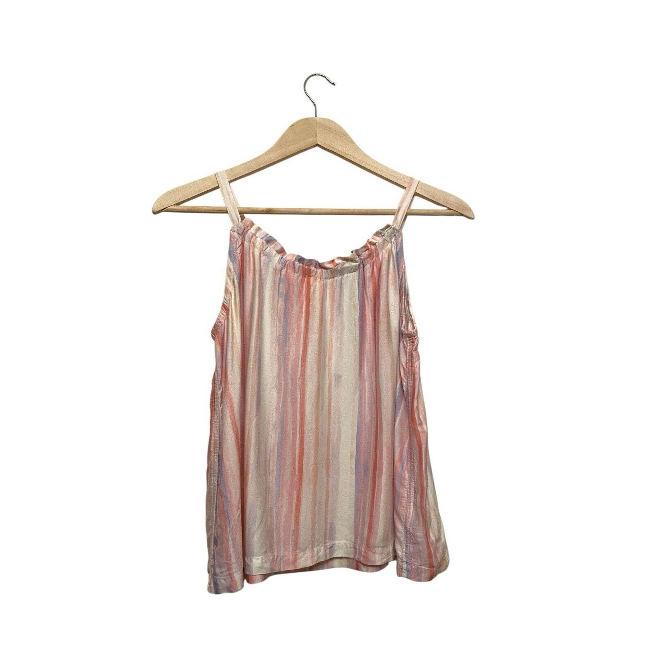 Bella Dahl Striped Satin Tank Top Blouse Girls Size 14 Ruffle Pink Purple Flowy