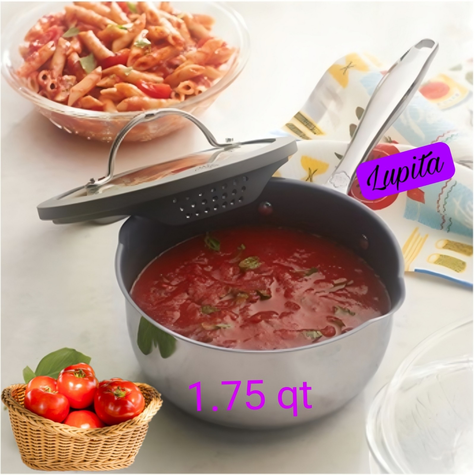Princess House HERITAGE® SIGNATURE 1.75-Qt. Nonstick Straining Saucepan 10614