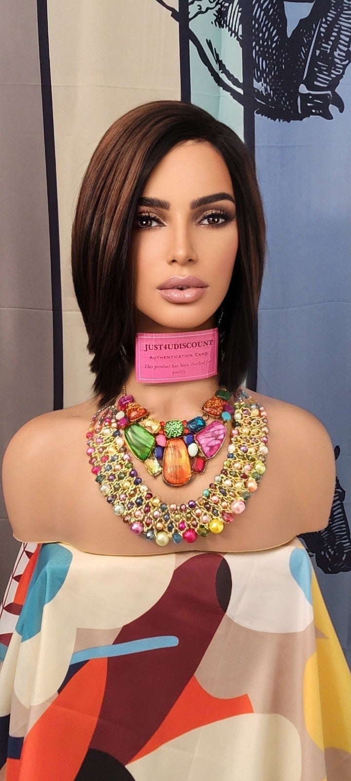 Celebrity layerd cut asymmetric brown black bob wig