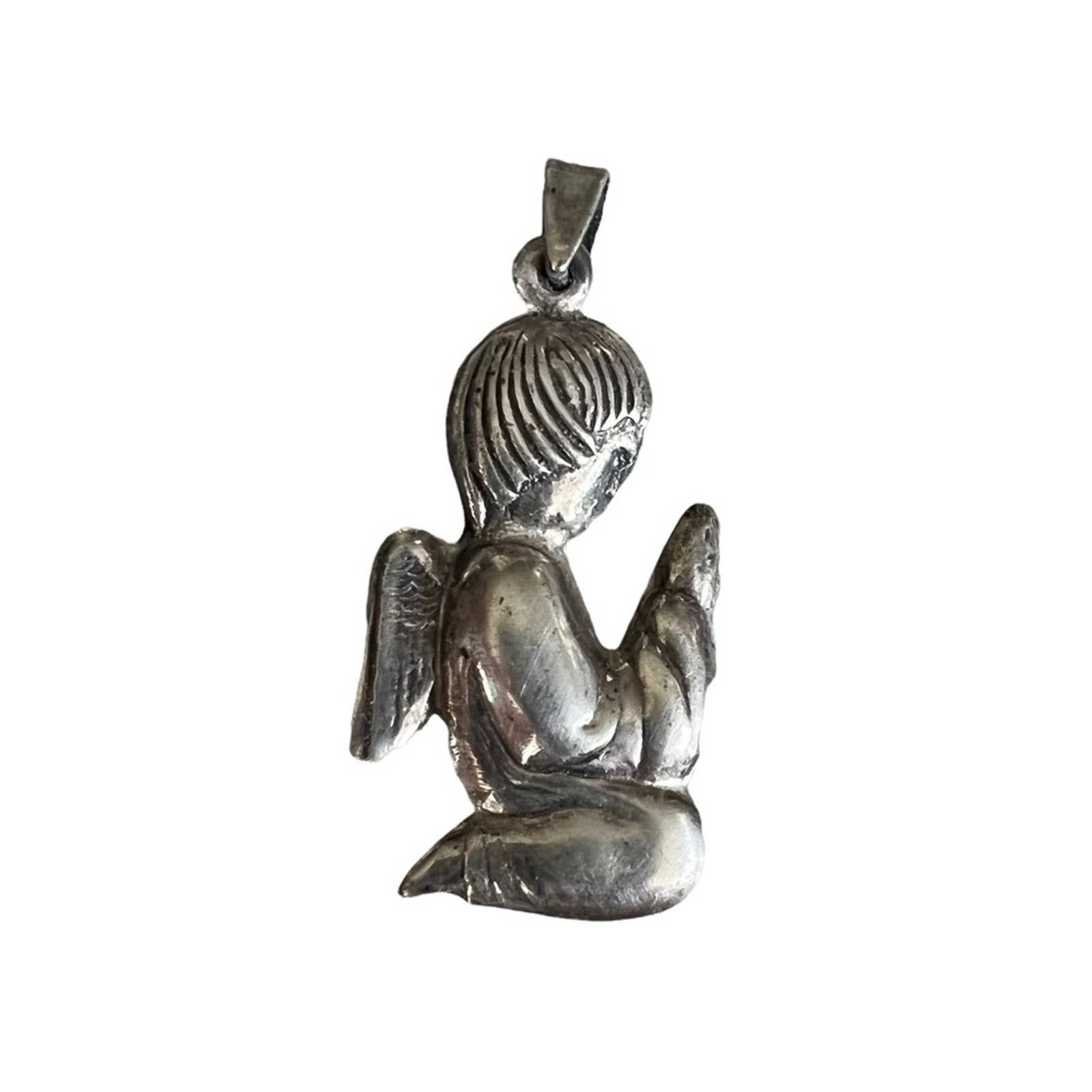 Vintage 925 Sterling Silver Puffy Angel Necklace Pendant