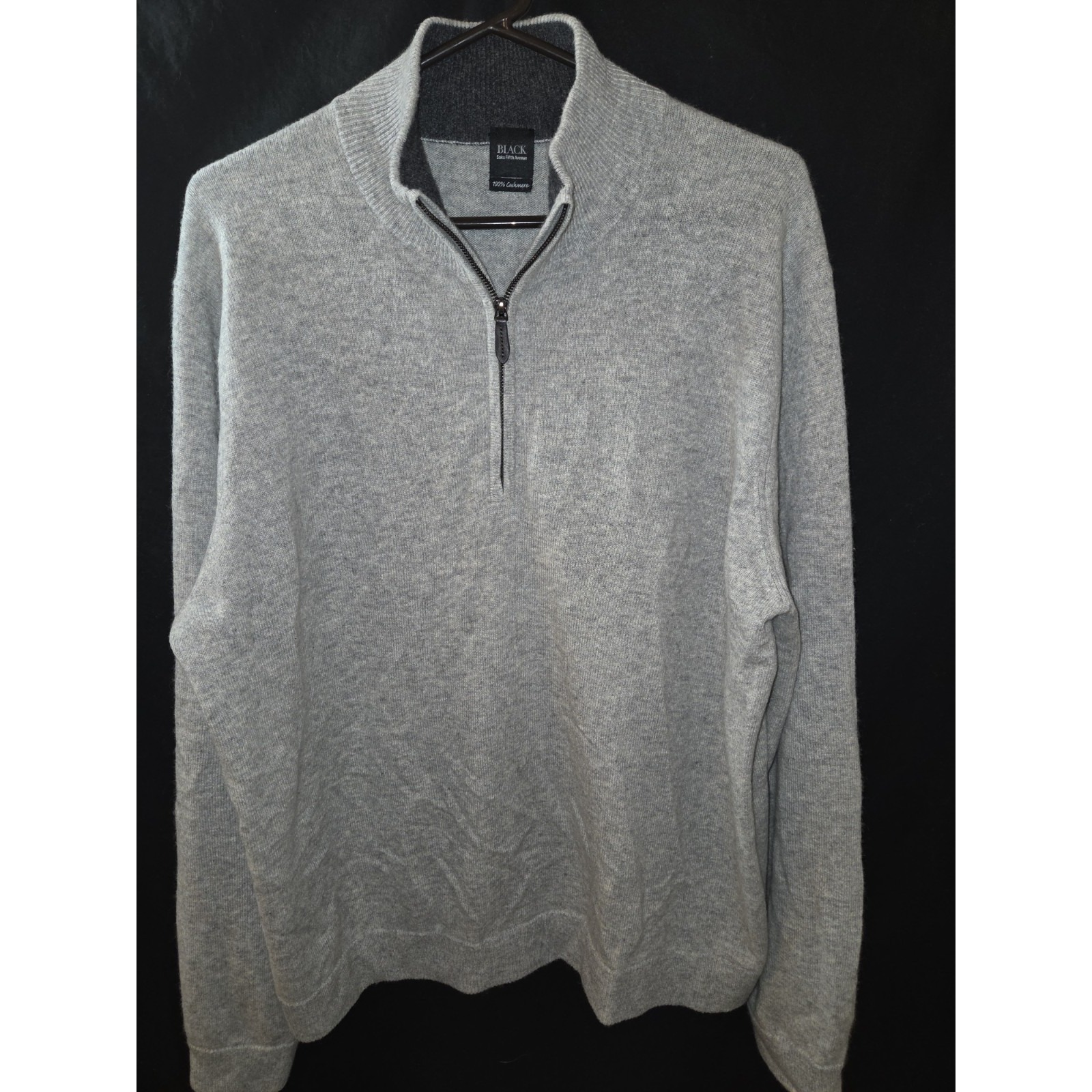 Black Label Saks Fifth Ave Gray Cashmere 1/4 Zip Pullover Sweater Men Size Large