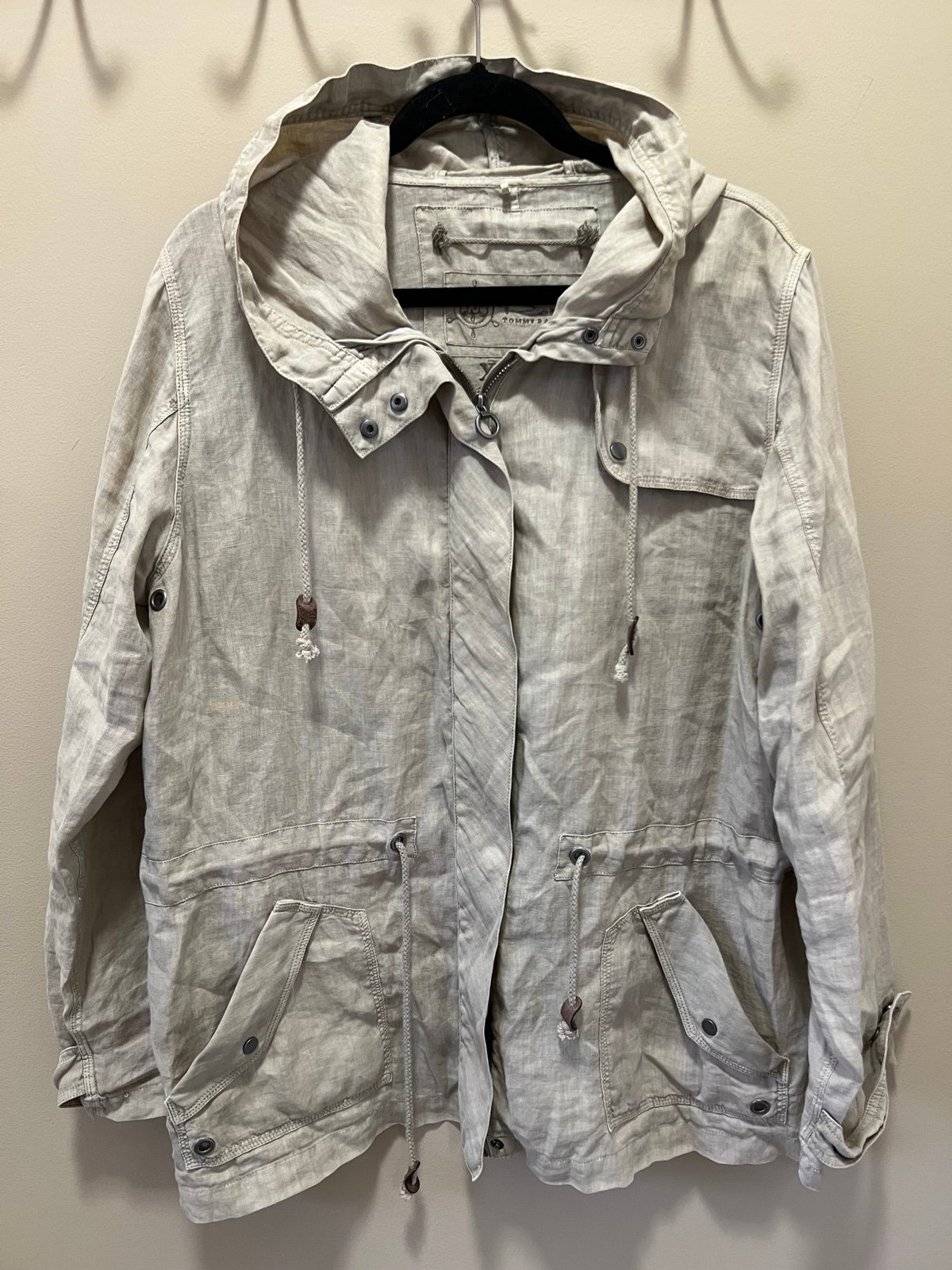 Natural Tommy Bahama RELAX 100% Linen Hooded Zipper Utility Jacket XL