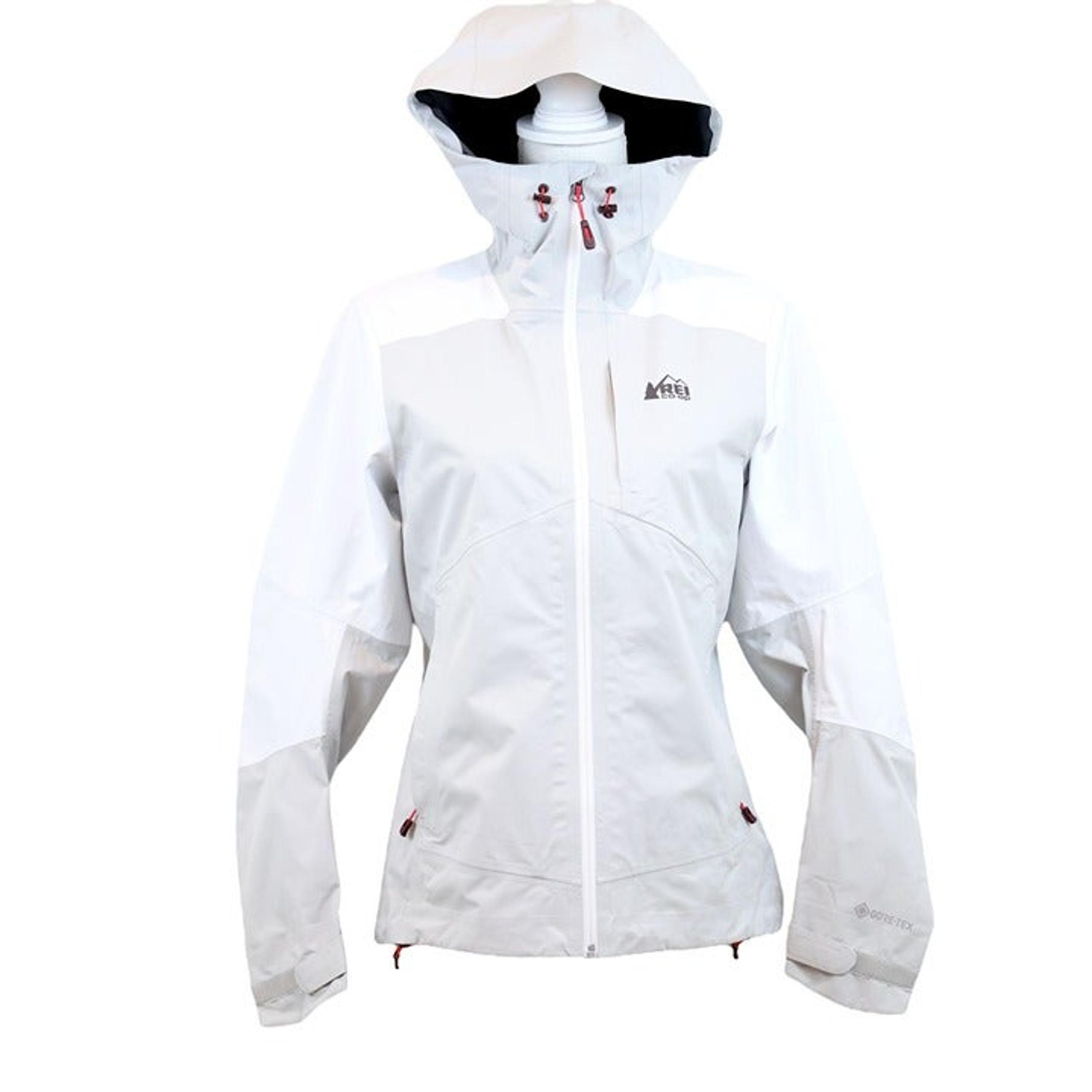 *RARE* REI Co-op White Gray Rainier Rain Jacket Zip Up Velcro Cuffs Size XSmall
