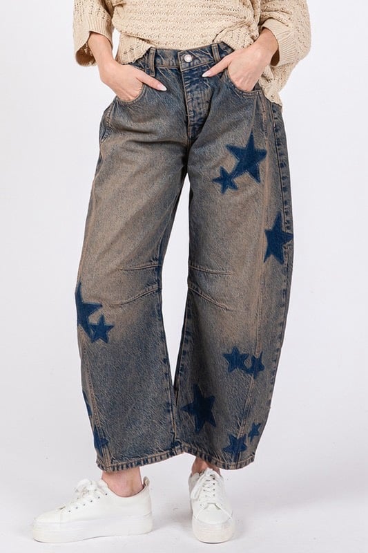 SAGE + FIG Star Wide Barrel Leg Jeans with Pockets