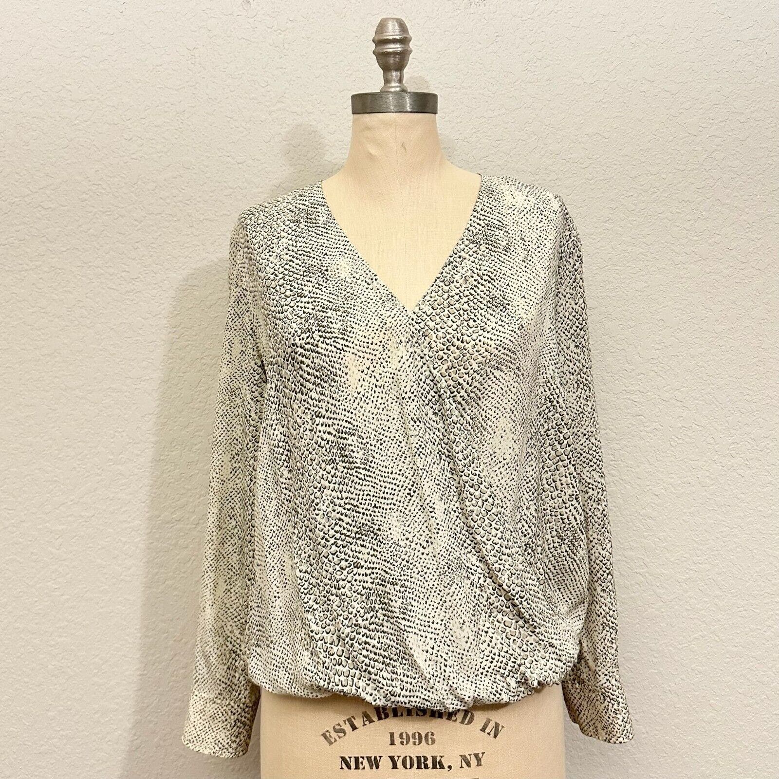 RAILS Hillary Snakeskin-Print Surplice Top Faux Wrap in Cream