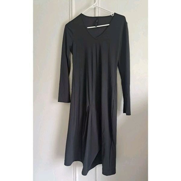 Porto San Francisco Dress Women Small Gray Lagenlook Flare Midi ITALIAN FABRIC