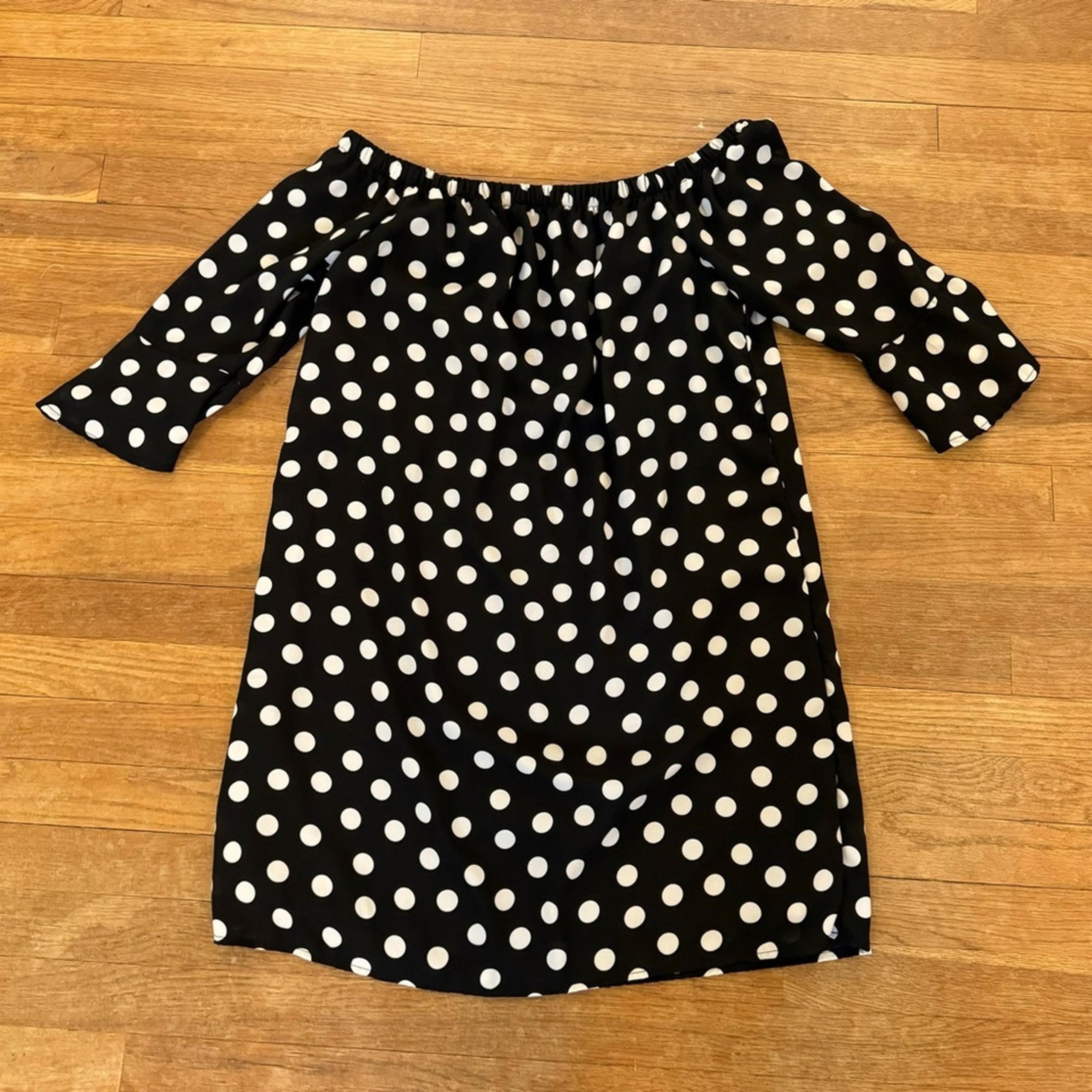 City Streets black white polkadot knee length shift dress size large L
 b28