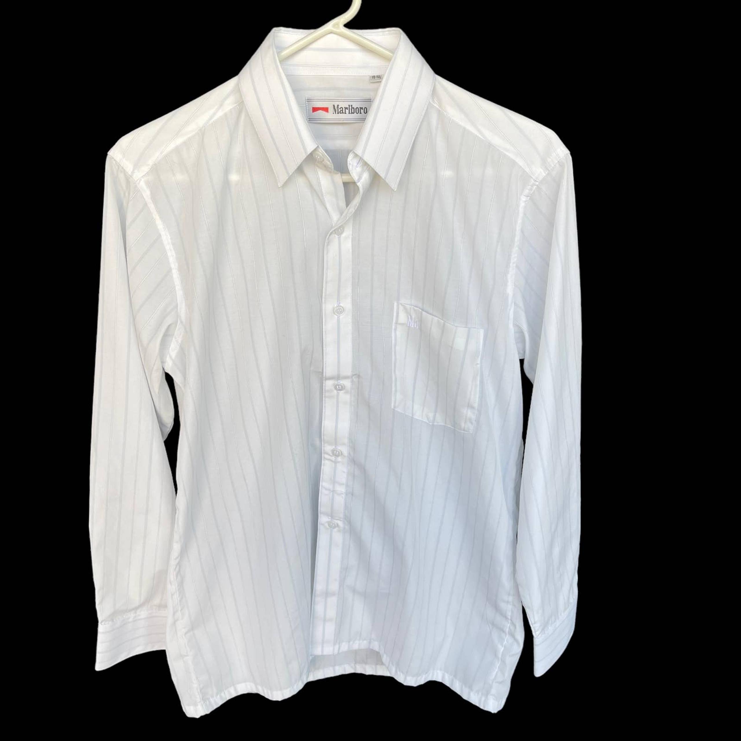 Marlboro Button Up Shirt Mens Size 39-15.5 White Striped Long Sleeve Office
