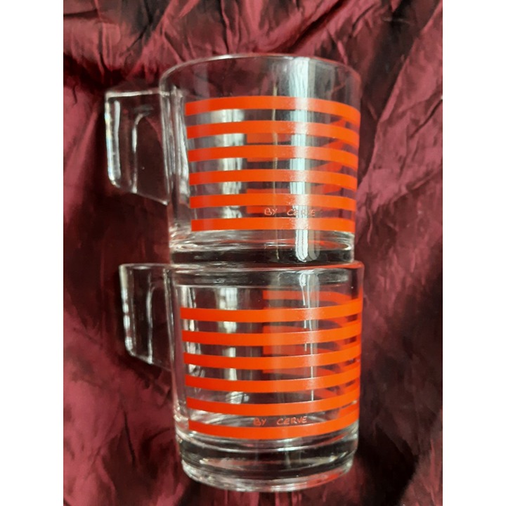 Vintage By Cerve Italian Lungo Doppio Demitasse Espresso Red Striped Glass Mugs