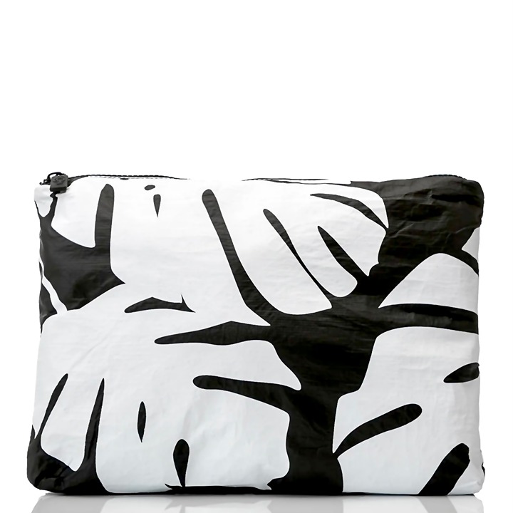 ALOHA Collection Mid Pouch—Monstera in White on Black—NWT