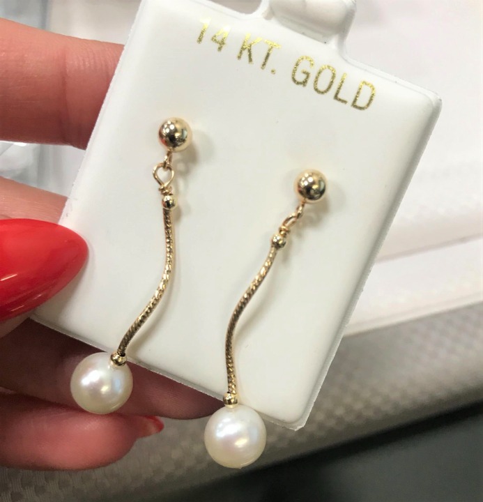 Rachel Koen Natural White Pearl Drop Earrings 14K Yellow Gold 37mm