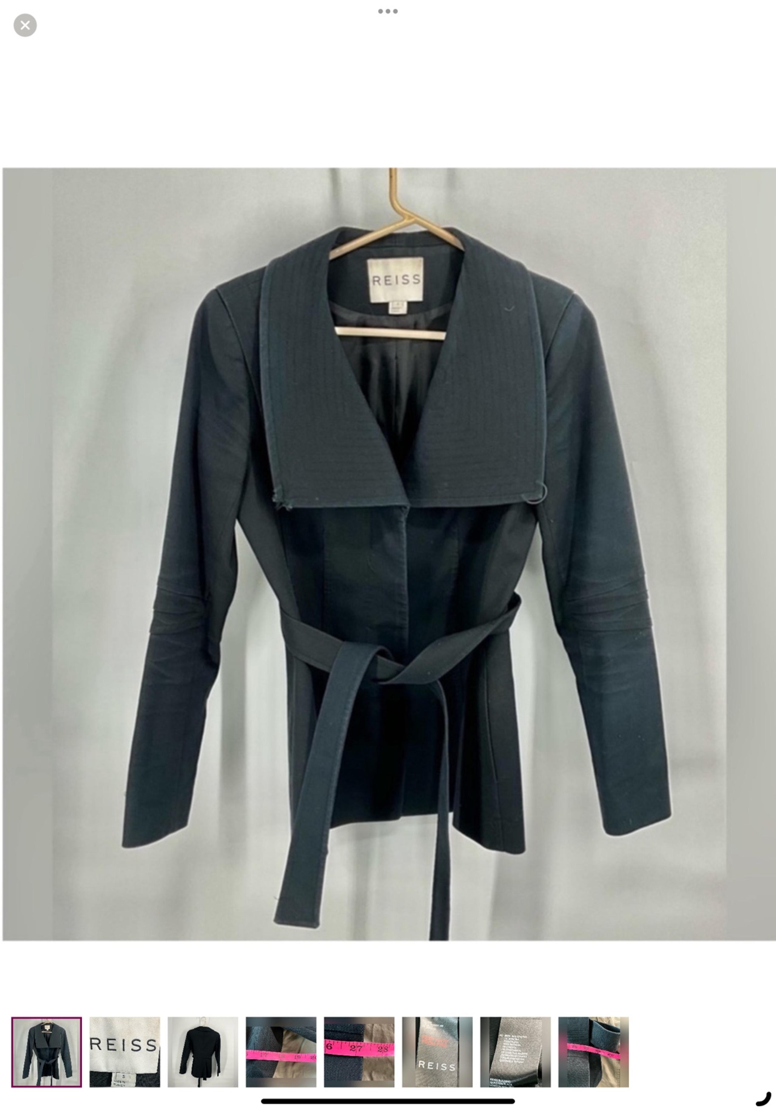 $698 REISS Black Cotton Lined Pockets Belted Casual Jacket Small