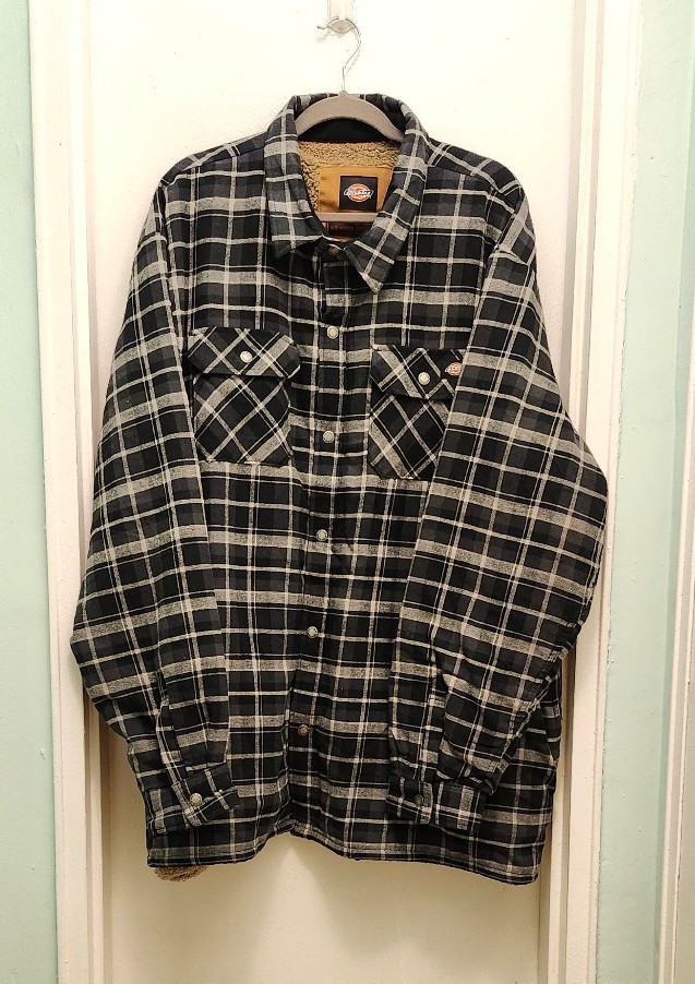 Dickies Shacket Men's 4XL Flannel snap front Shirt Plaid Fleece Lined Black/Gray