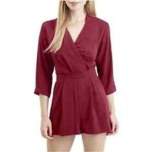 Topshop NWT 3/4 Sleeve V-Neck Romper in Red Size 12