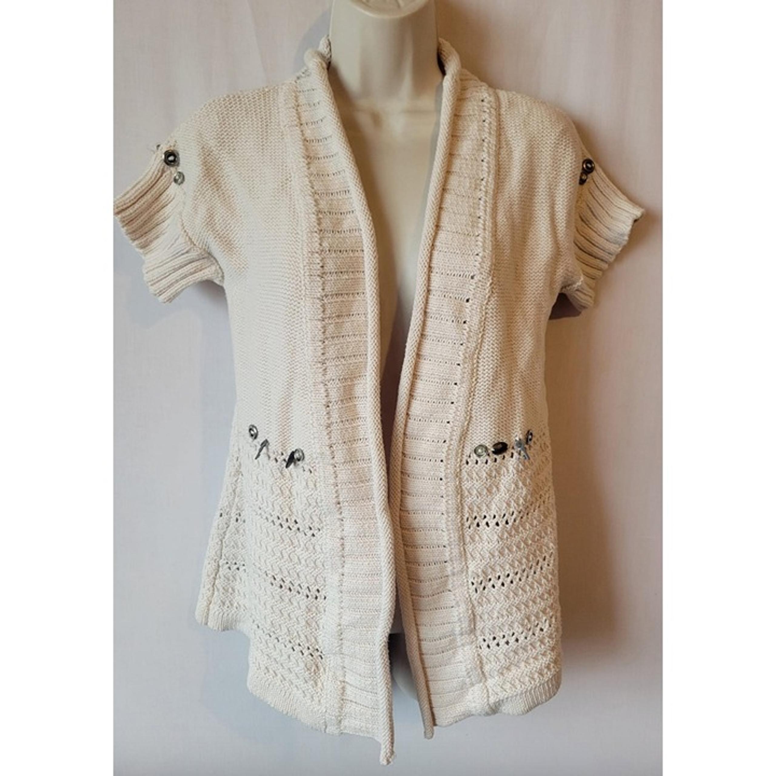 Pure Handknit S/M ivory knit sweater top embellished