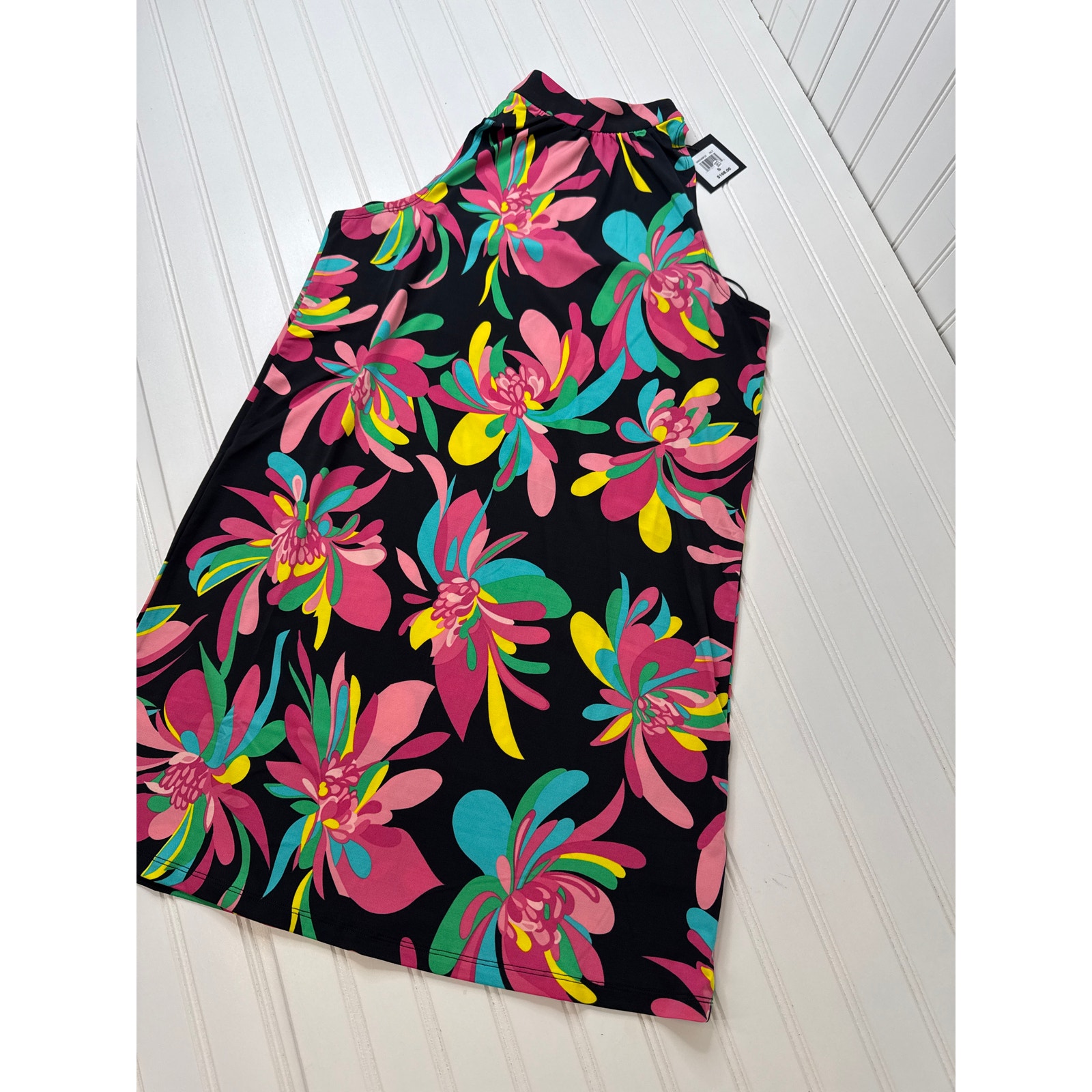 NWT TRINA TURK Hana Hou Vibrant Tropical Print Halter Slinky Jersey Dress Size S