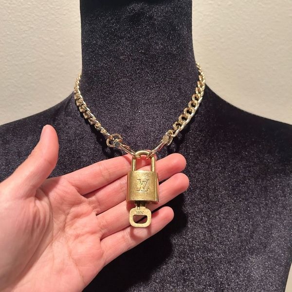 Louis Vuitton #308 Lock and Key Gold Brass with new unbranded chain