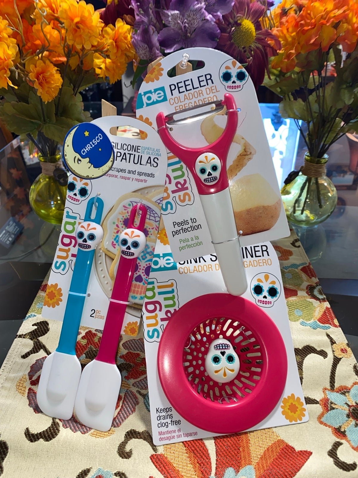 Day of the Dead Kitchen Strainer & Veggie Peeler Bundle Pink