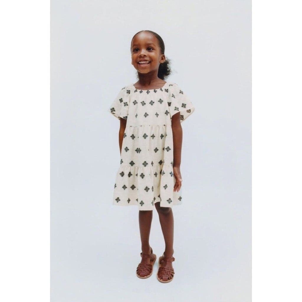 ZARA CREAM AND NAVY PRINTED SMOCKED COLLAR DRESS size 4/5