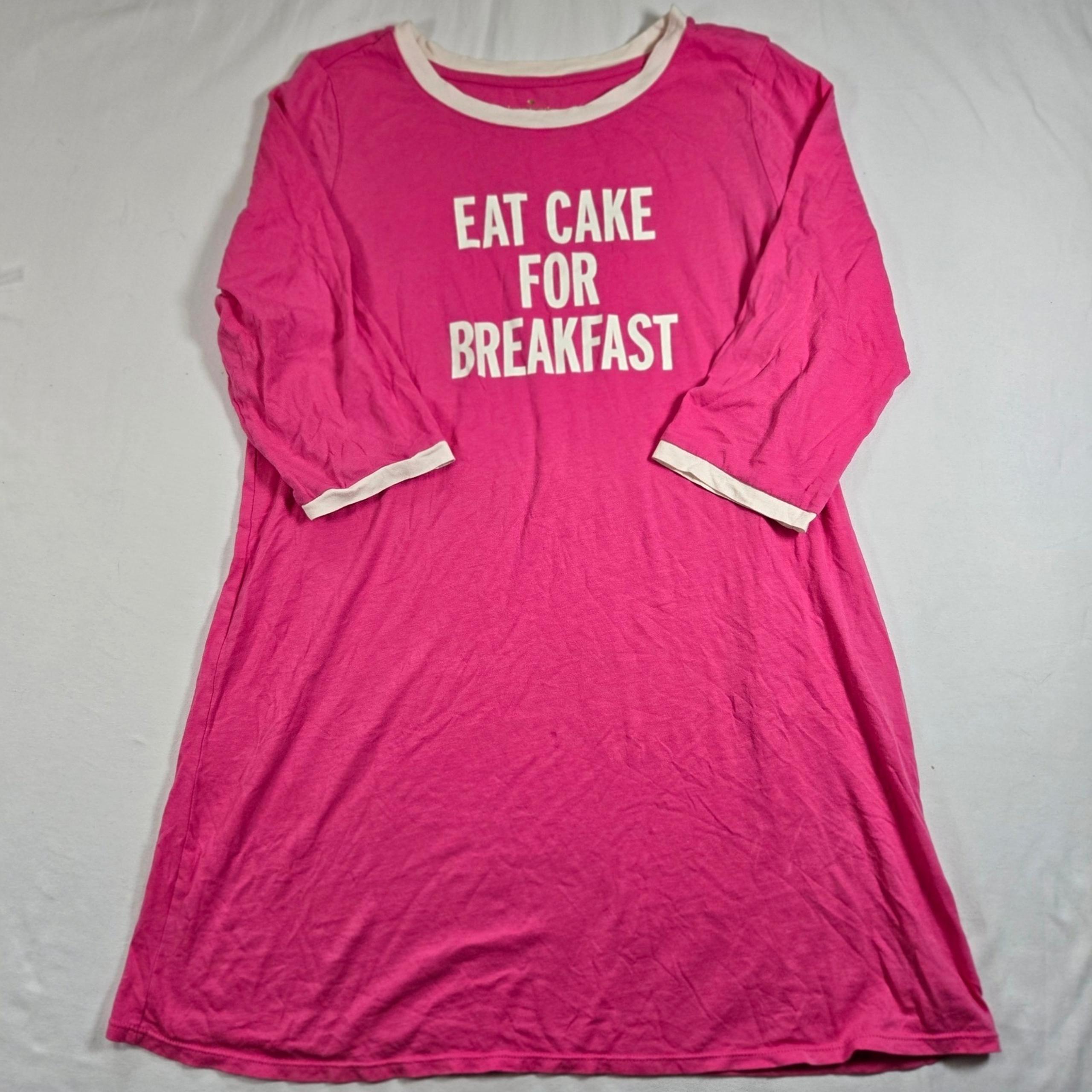 Kate Spade Sleep Shirt Nightgown Eat Cake For Breakfast Pink White Trim XL