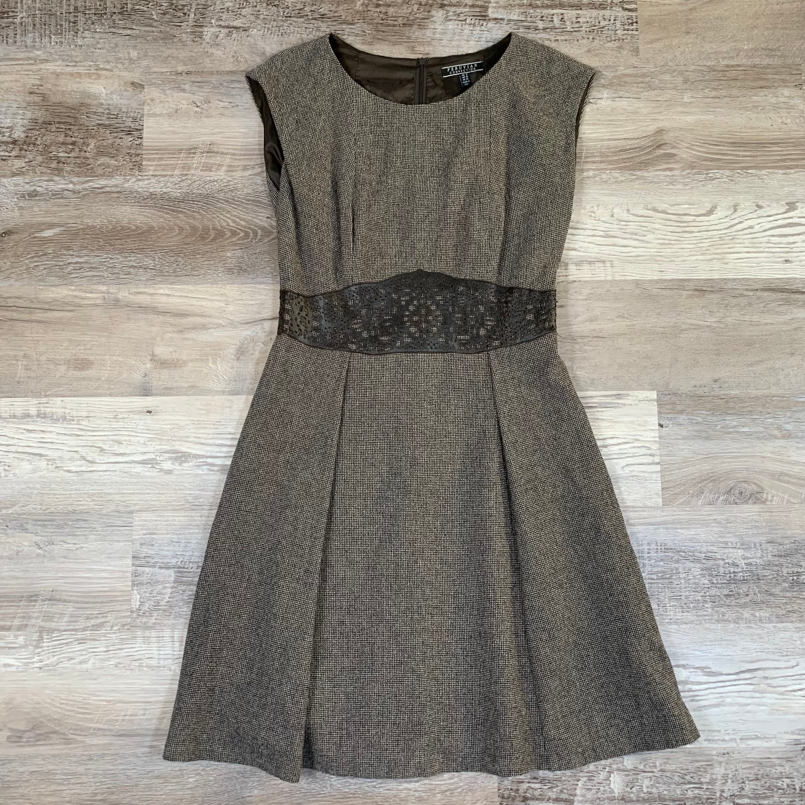 Peruvian Connection Wool Leather Trim Sleeveless Fit Flare Dress Size 6
