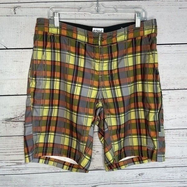 NWOT The North Face Men Orange/Yellow Plaid Raft Hike Water Swim/Board Shorts 34