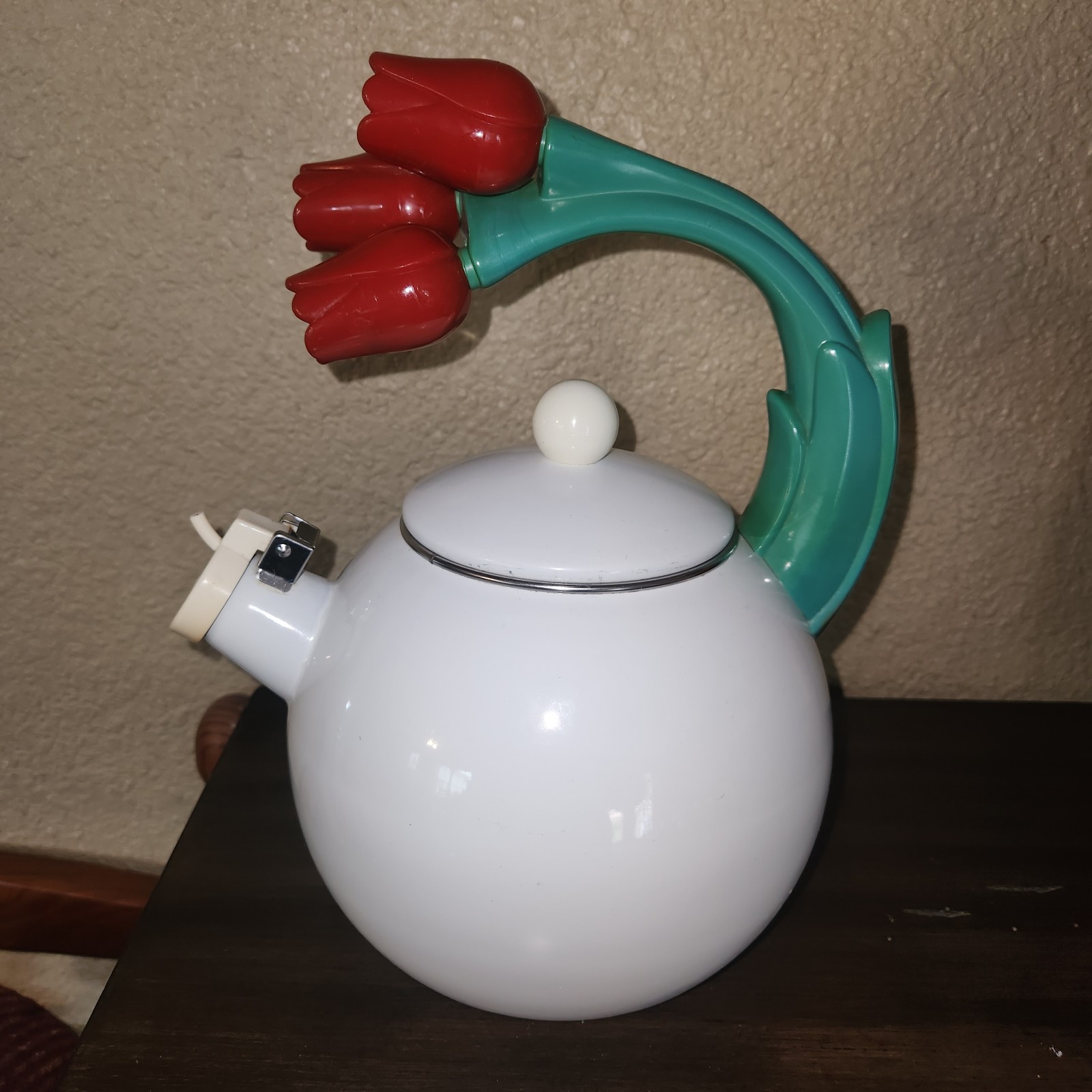 Unique Tea Kettle With Tulip Handle *Missing Hummingbird DISPLAY ONLY