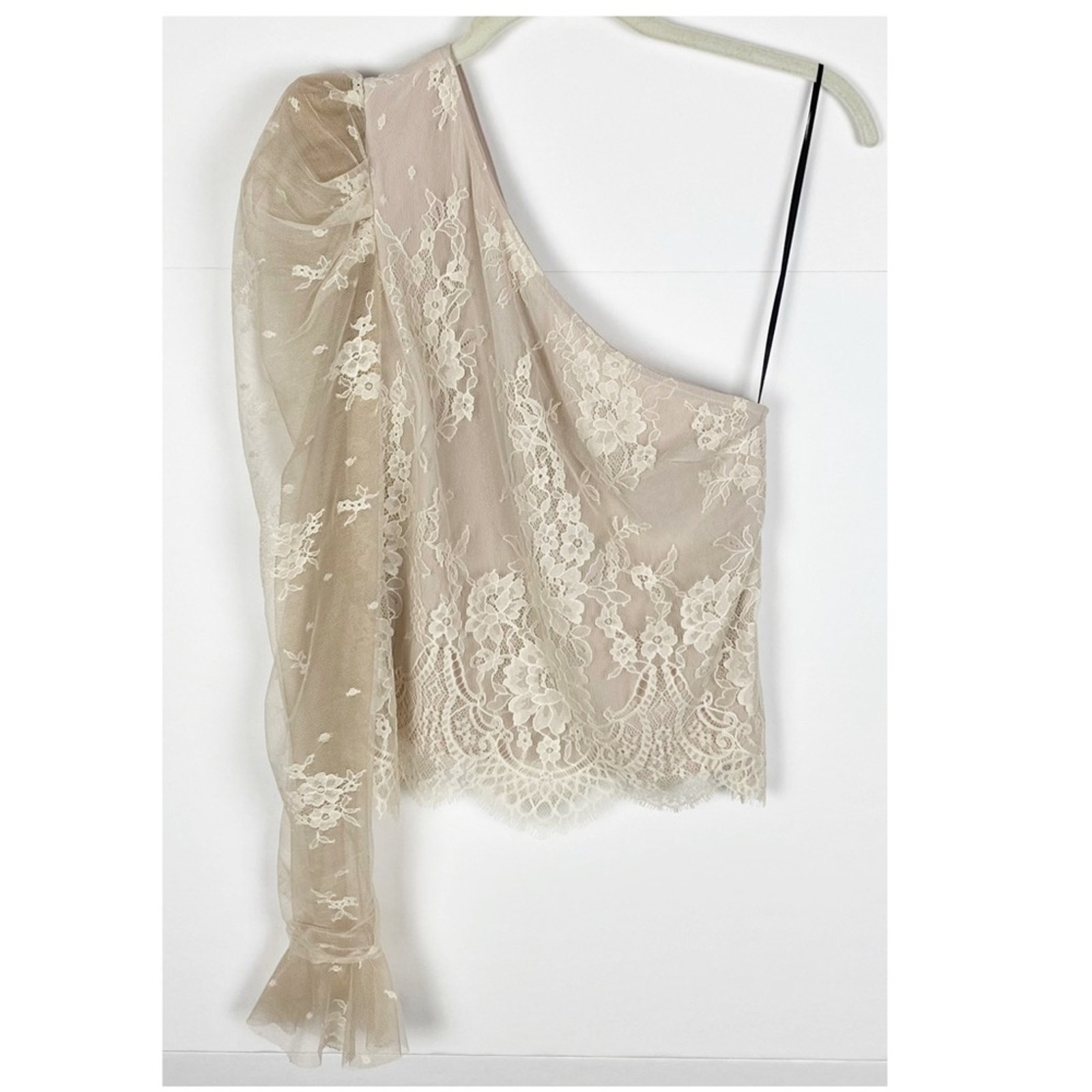NBD ldris Ivory Lace One Shoulder Top Size Small