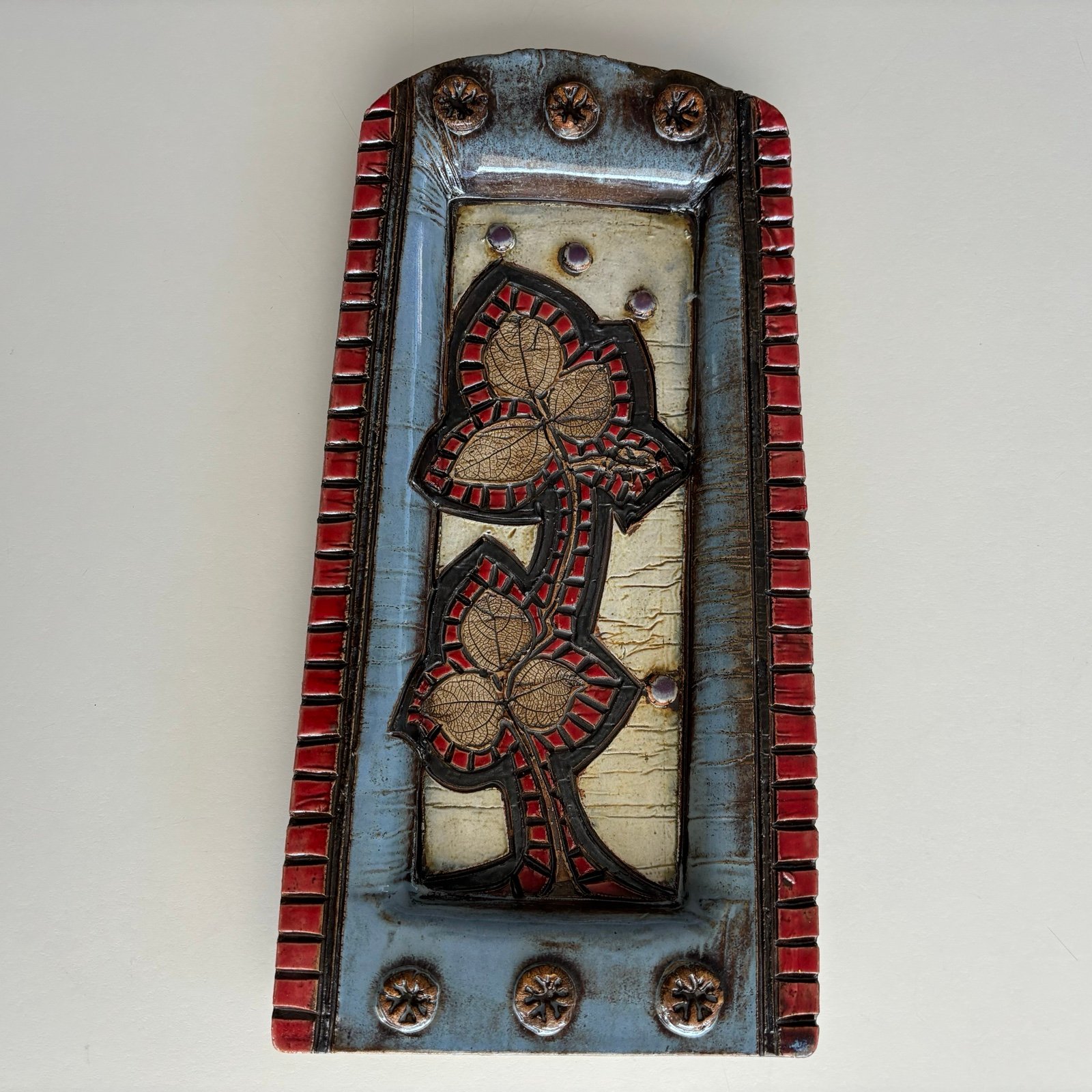 VINTAGE UNIQUE HANDCRAFTED CERAMIC AND MOSAIC TREE BRANCH WALL PLAQUE DECOR.