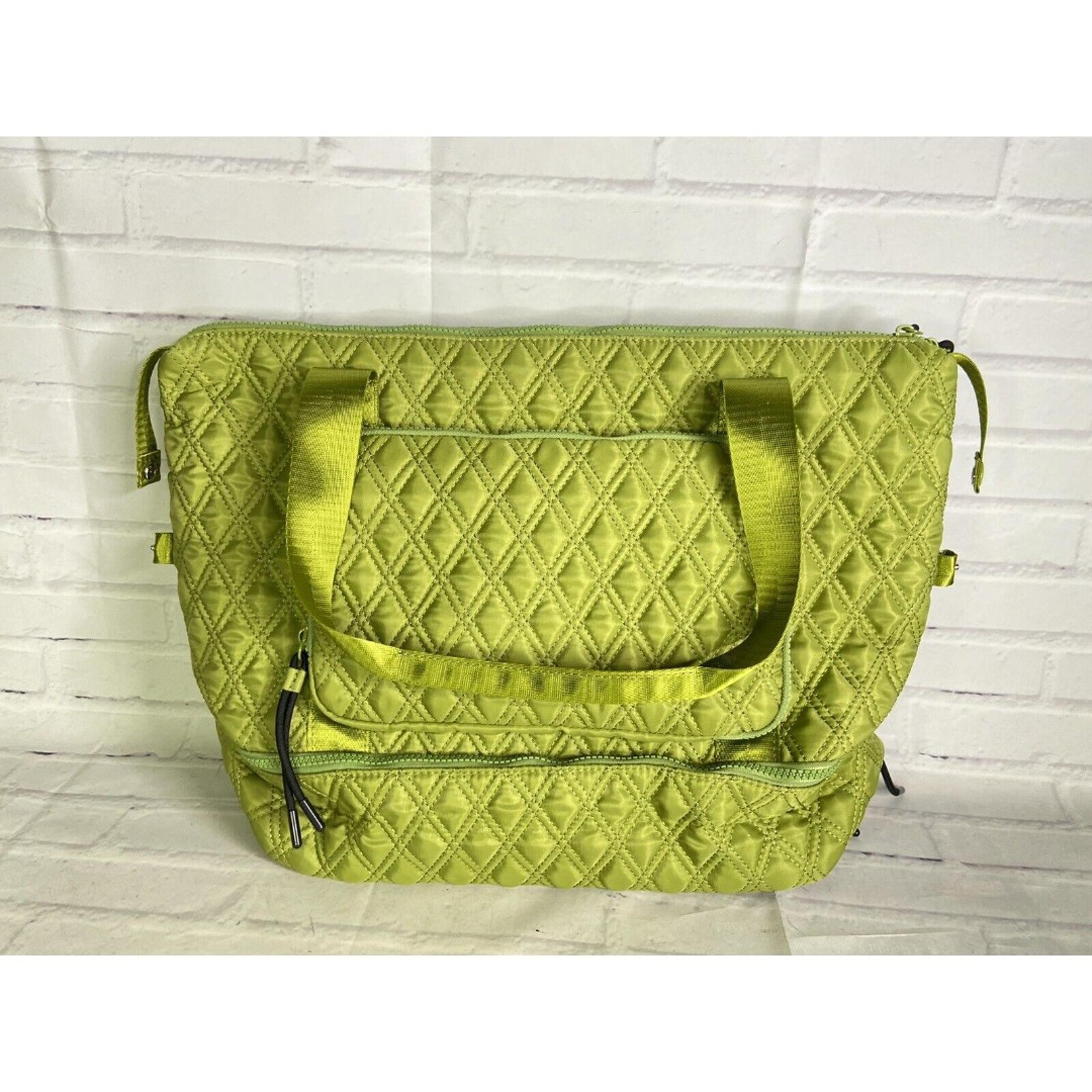 NEW French Connection Womens Fabric Quilted Double Handles Zip Tote Bag Green