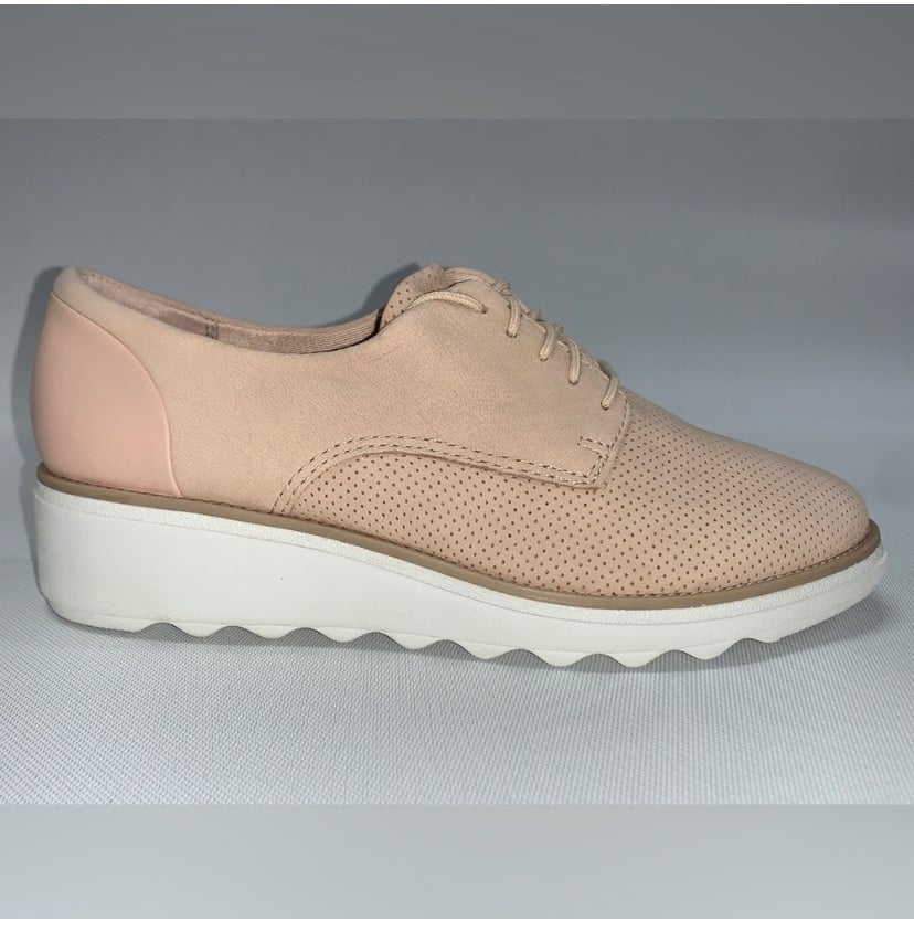 Clarks Sharon Crystal 7.5 wedge nubuck leather oxford comfort blush tan