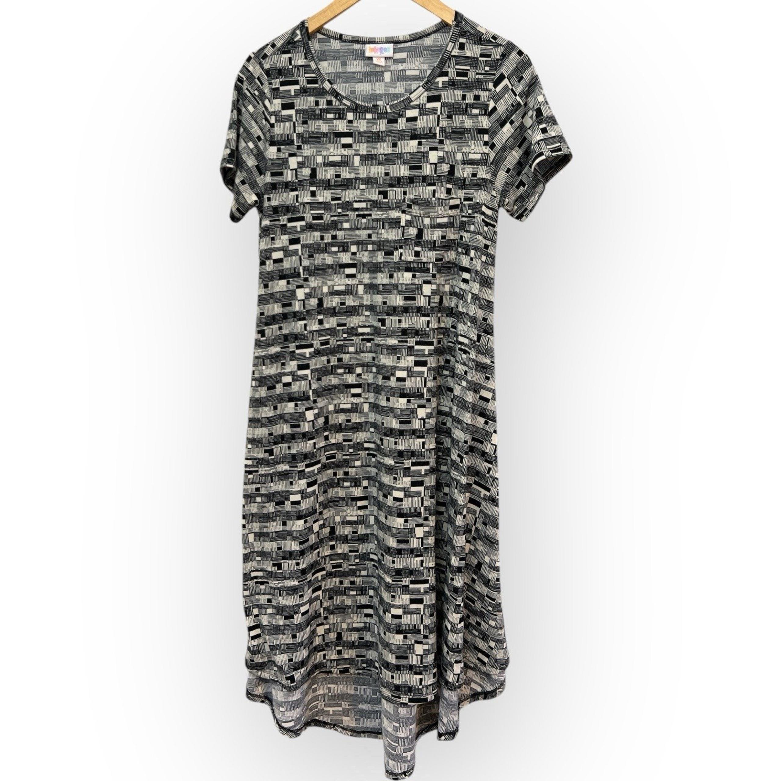 LuLaroe Dress Womens XS Black Ivory Carly Geometric High Low Abstract Boho