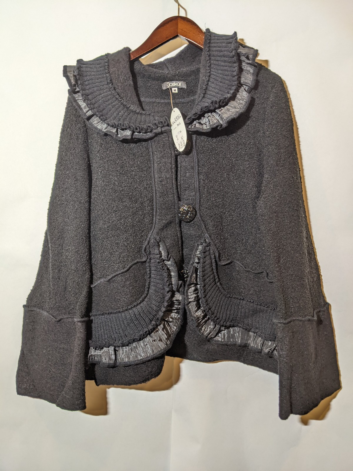 Jaskar black cardigan w/ ruffles 5850 LARGE
