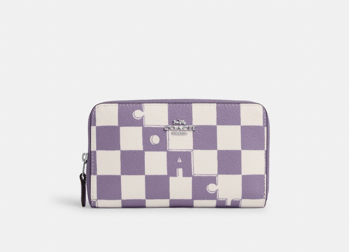 New Coach Medium Id Zip Wallet With Checkerboard Print