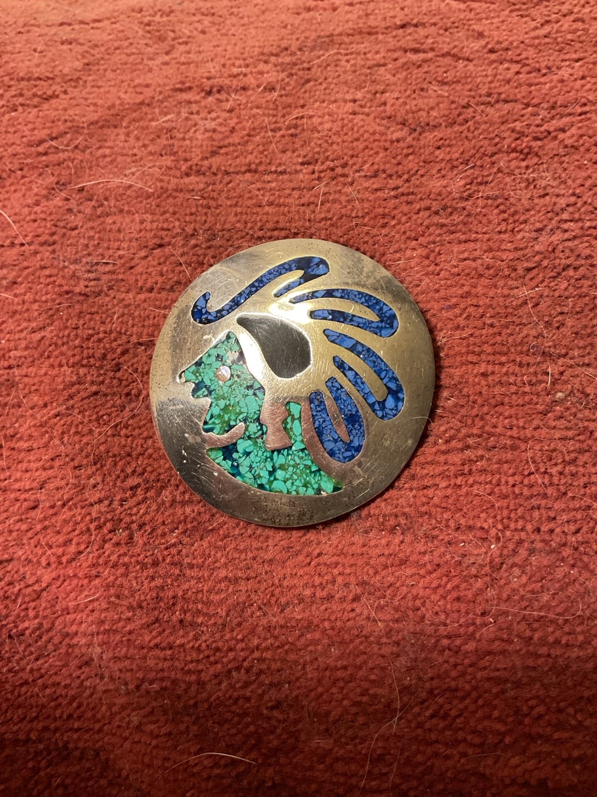 Vintage pin or pendant. Turquoise blue and green sterling silver