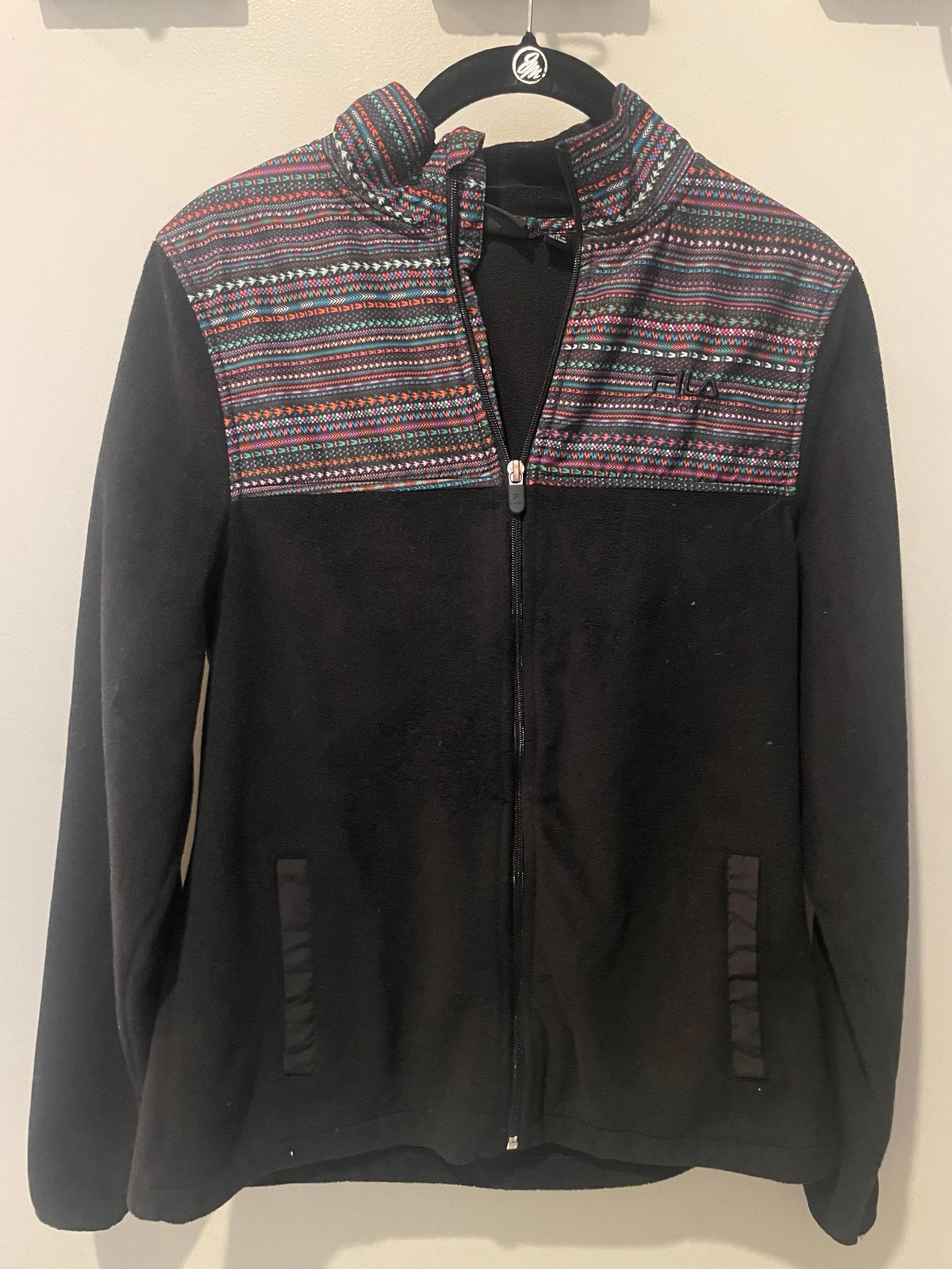 FILA zip up fleece jacket black Aztec print