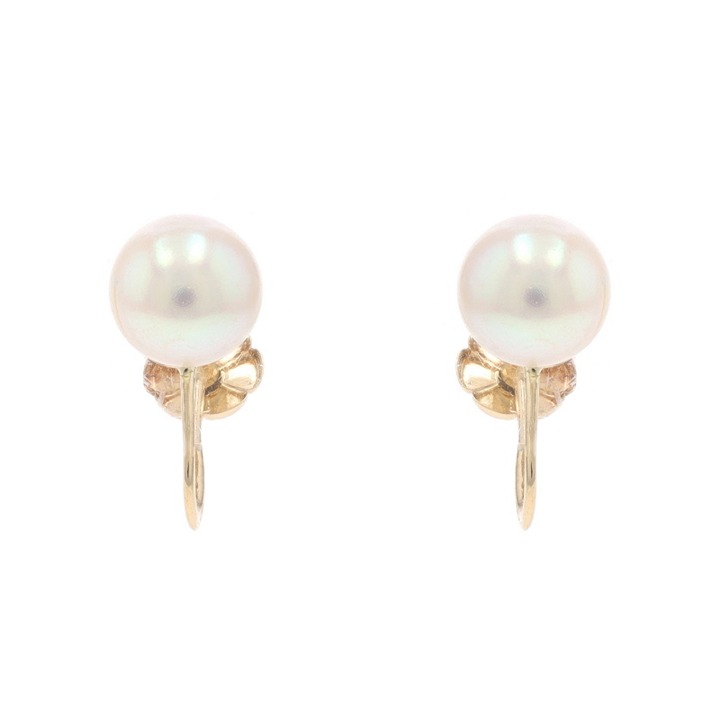 Yellow Gold Cultured Pearl Stud Earrings - 14k Non-Pierced Screw-Ons V3143