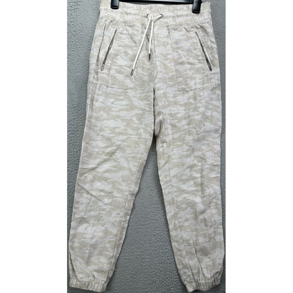 Athleta Pants Womens 4 Beige Neutral Camo Cabo Tide Linen Jogger Drawstrings