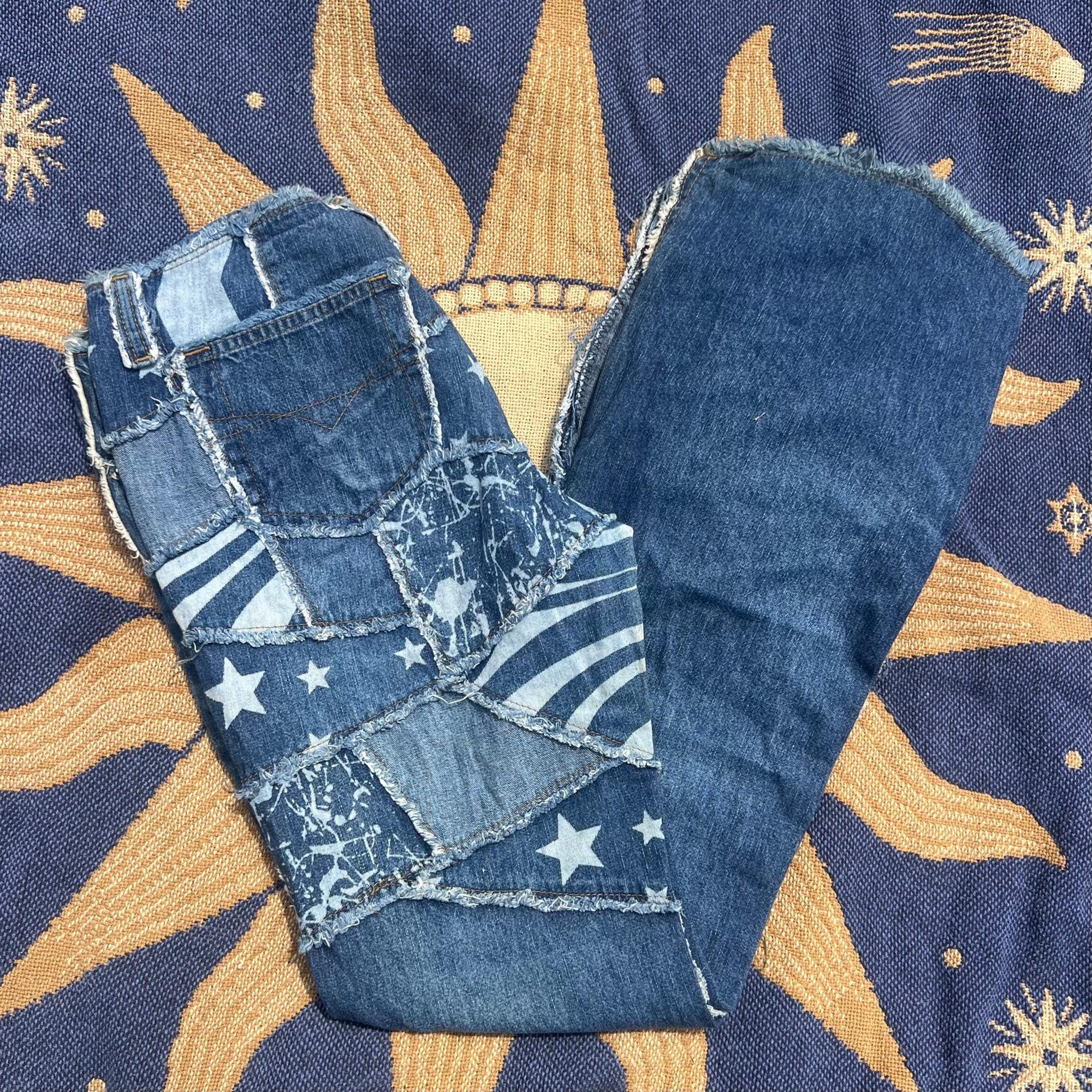 Vintage 90s Low-rise Patchwork Zana Di Distressed Denim Flare Jean