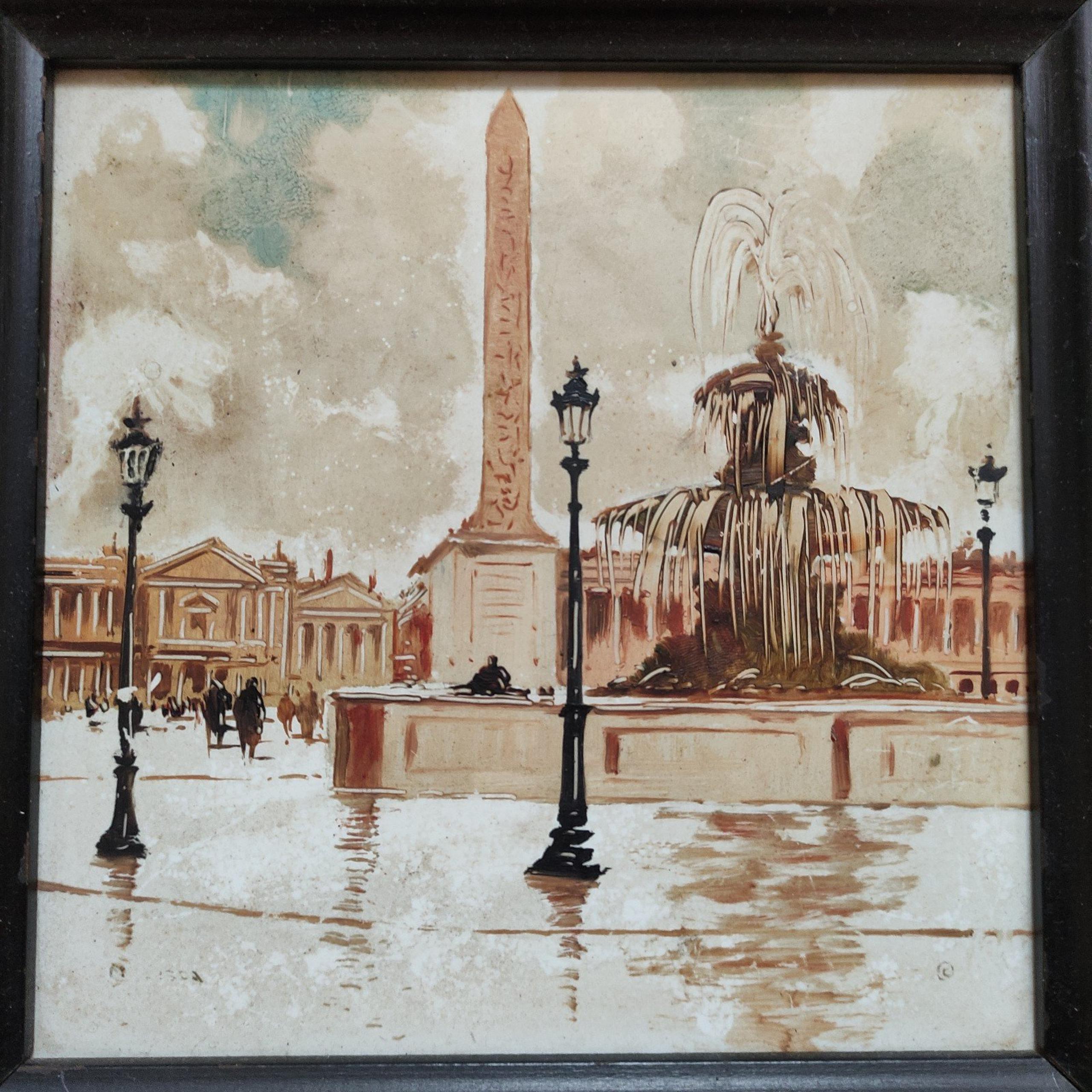 Mario Maresca, "A Street in Paris" oil painting on tile