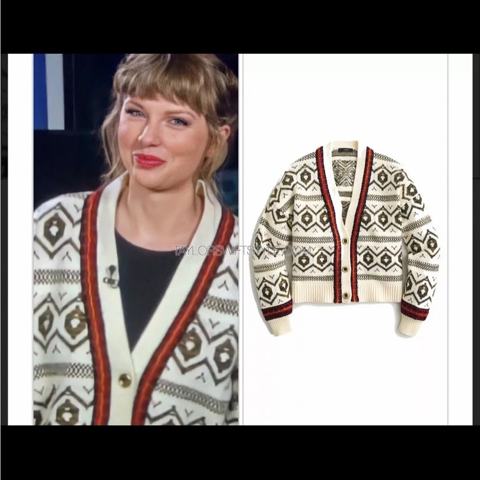 J. Crew Fair Isle Cardigan Taylor Swift Women's Size M Cream Brown Wool Blend
