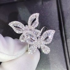 NEW 925 Silver Diamond Double Butterfly Ring