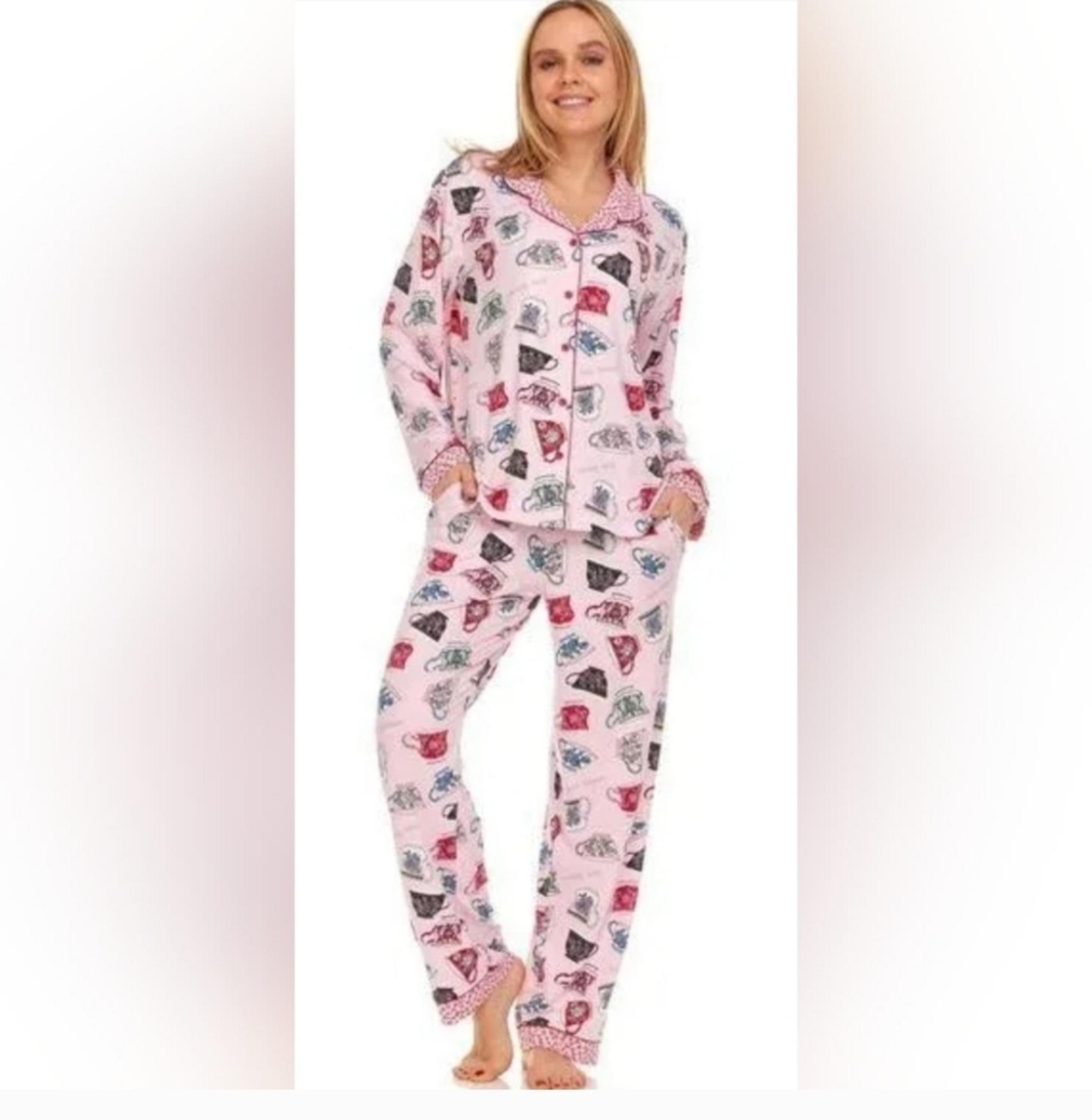 Flora Nikrooz Long Sleeve Notch Collar PJ Set Tea Time Size XX-Large nwt